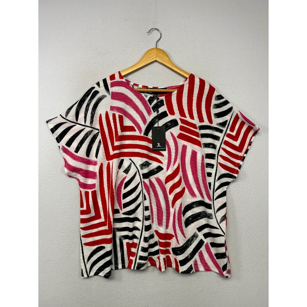 Artistic Modernist Jules & Leopold Women 3X Red Pink Abstract Blouse Top